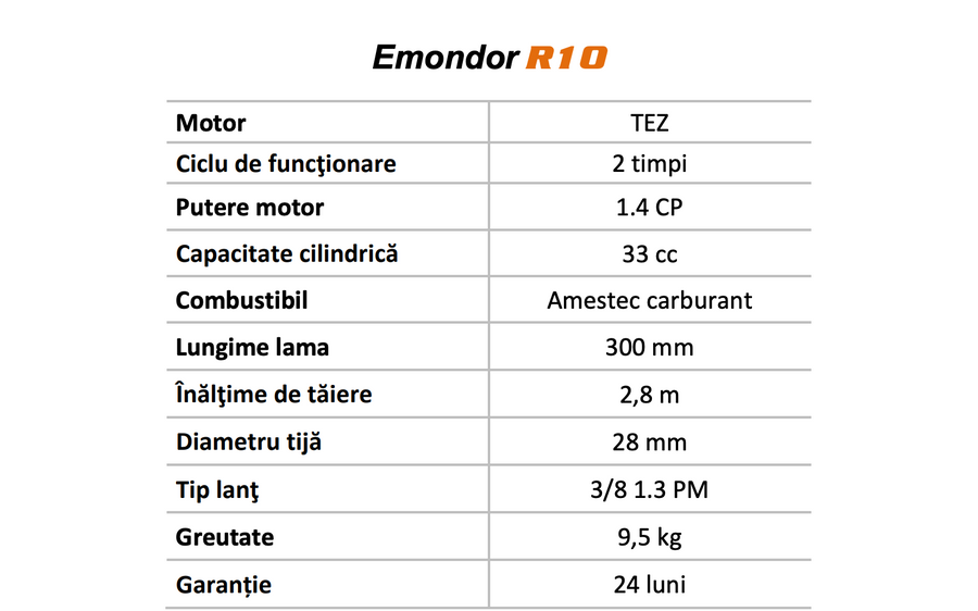 Emondor / Drujbă telescopică pe benzină, Ruris R10, 1.4 CP, lungime lamă 30 cm