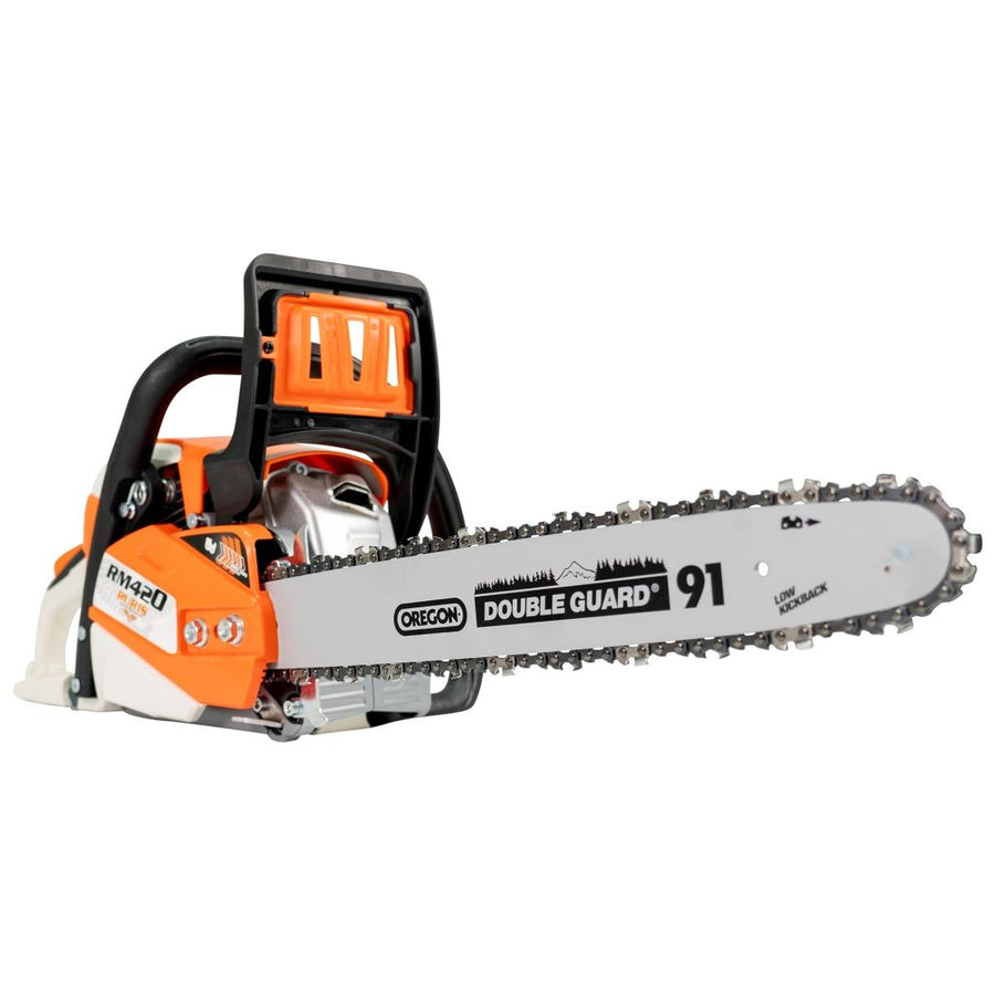 Drujba pe benzina Ruris RM420, putere 2.8 CP 45.4 CC, motor 2 timpi, lungime sina 40 cm, lant 3/8” 1.3 PM