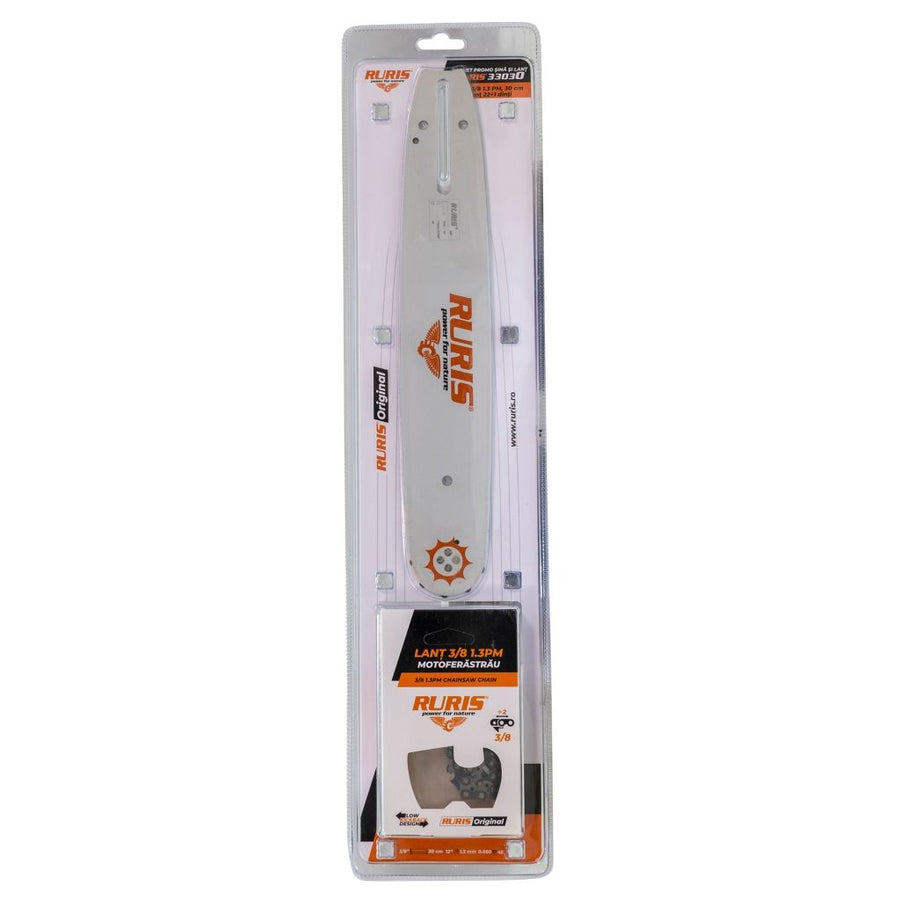 Pachet șină și lanț motoferăstrău Ruris 33030, 22+1 dinți, pas 3/8", 1.3 mm, 30 cm