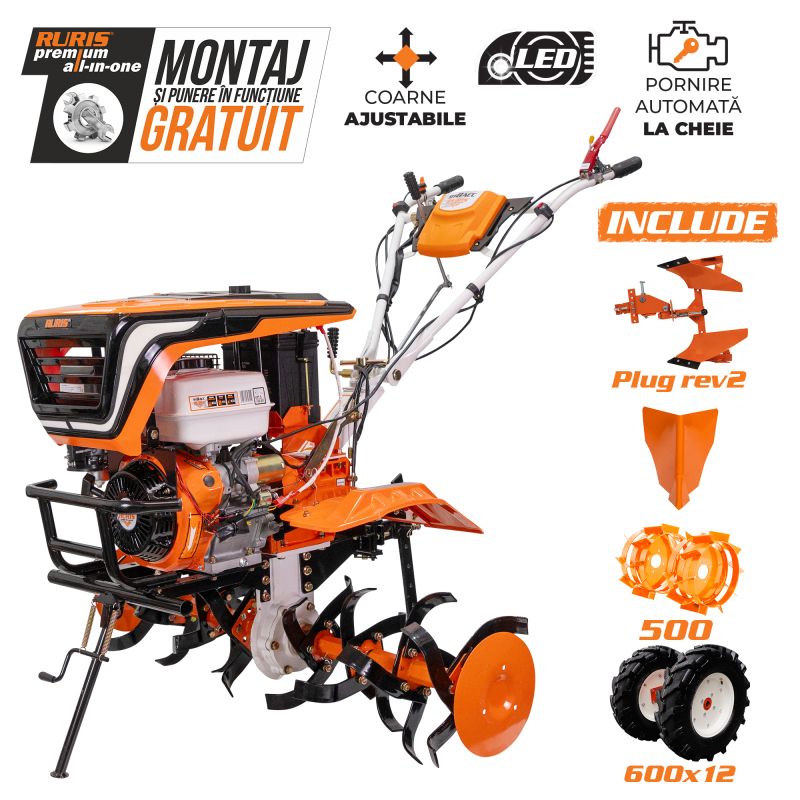 Motosăpătoare profesională RURIS 918K, 18 CP, 460 cc, pornire electrică la cheie, sistem iluminat LED + accesorii