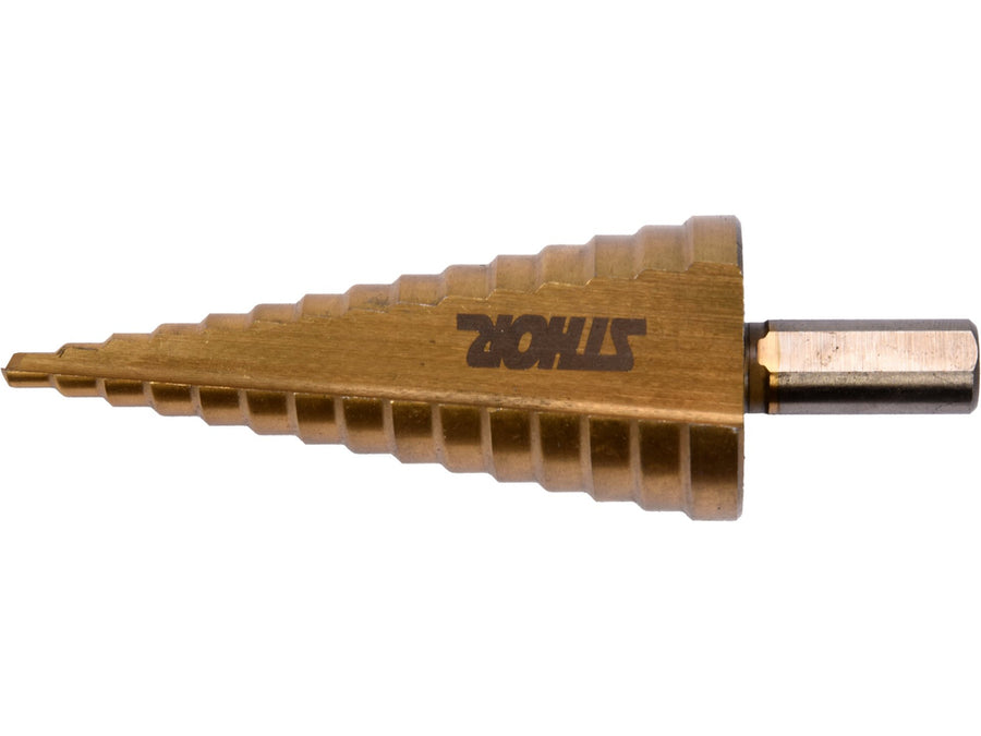 Burghiu în trepte, 4-32mm, HSS, acoperit cu titan, 15 trepte, Sthor 22612