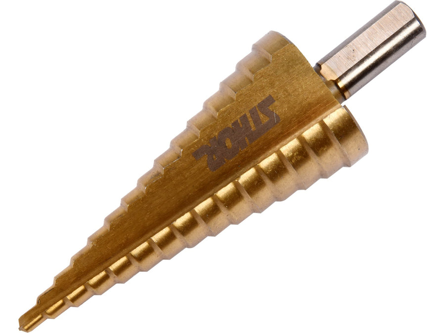 Burghiu în trepte, 4-32mm, HSS, acoperit cu titan, 15 trepte, Sthor 22612