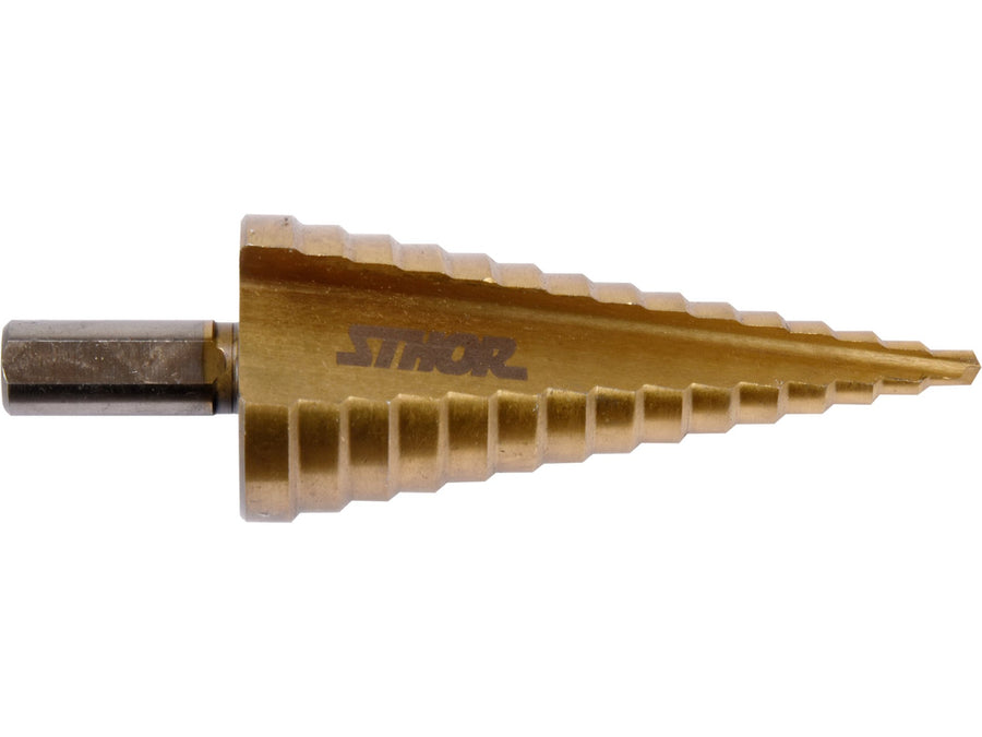 Burghiu în trepte, 4-32mm, HSS, acoperit cu titan, 15 trepte, Sthor 22612