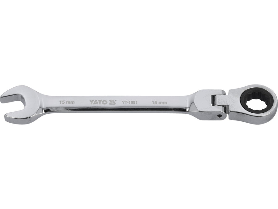 Cheie combinată cu clichet și cap flexibil, 15 mm, Yato YT-1681