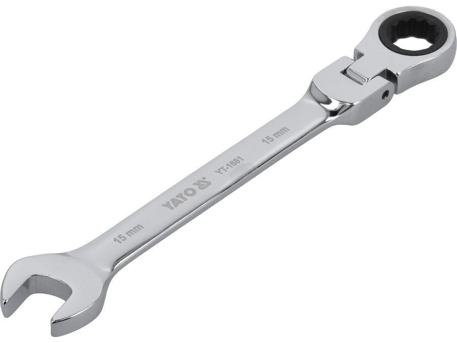 Cheie combinată cu clichet și cap flexibil, 15 mm, Yato YT-1681