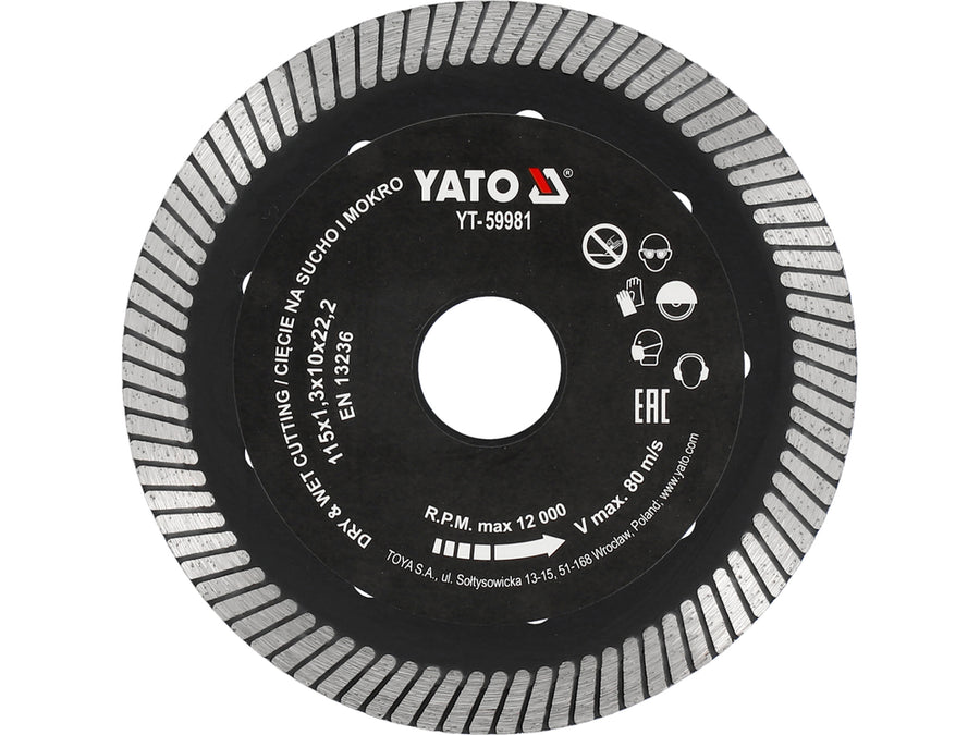 Disc diamantat turbo ultra-subțire, 115 x 22.2 x 1.3 mm, Yato YT-59981