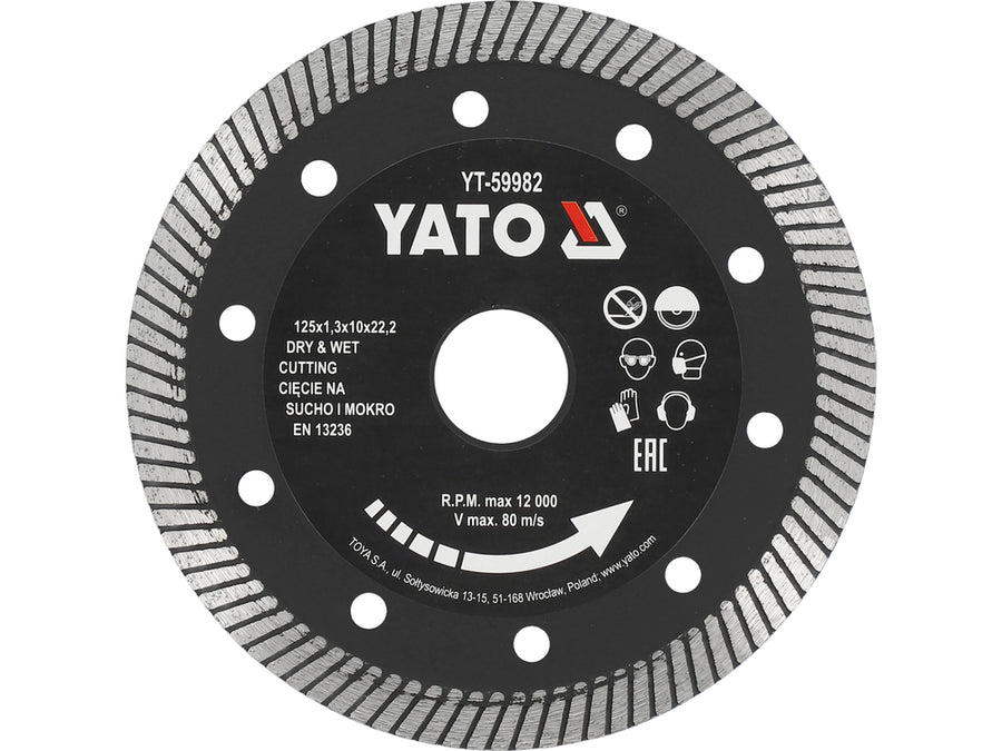 Disc diamantat turbo ultra-subțire, 125 x 22.2 x 1.3 mm, Yato YT-59982