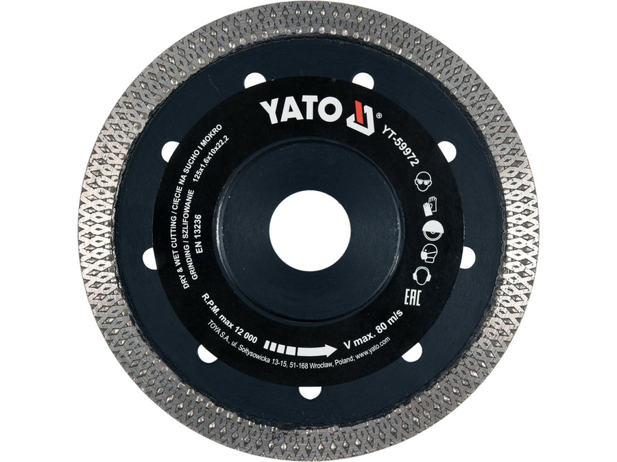 Disc diamantat pentru tăiere și șlefuire gresie/ceramică, 125 x 22.2 x 1.6 mm, Yato YT-59972