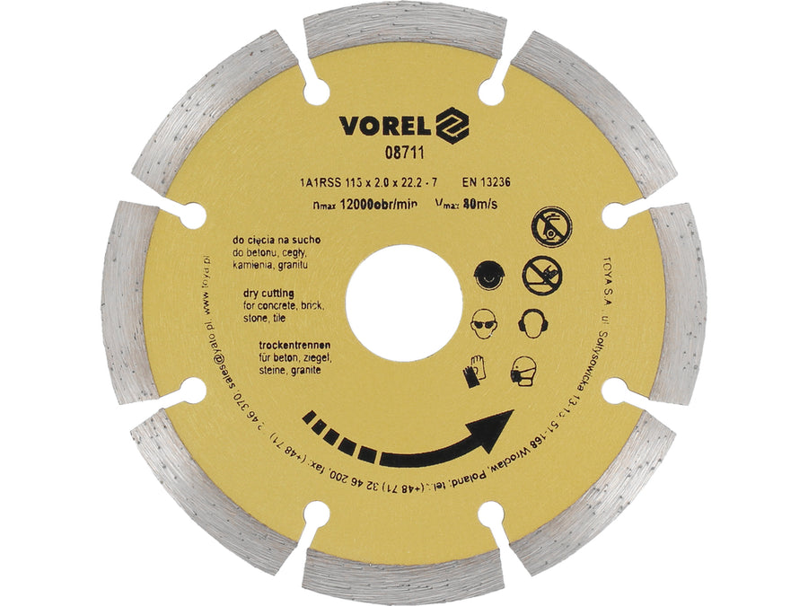 Disc diamantat segmentat, 115 x 22.2 mm, Vorel 08711