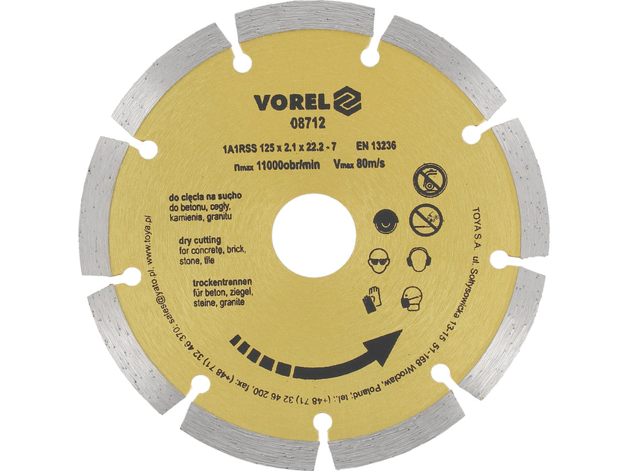 Disc diamantat segmentat, 125 x 22.2 mm, Vorel 08712