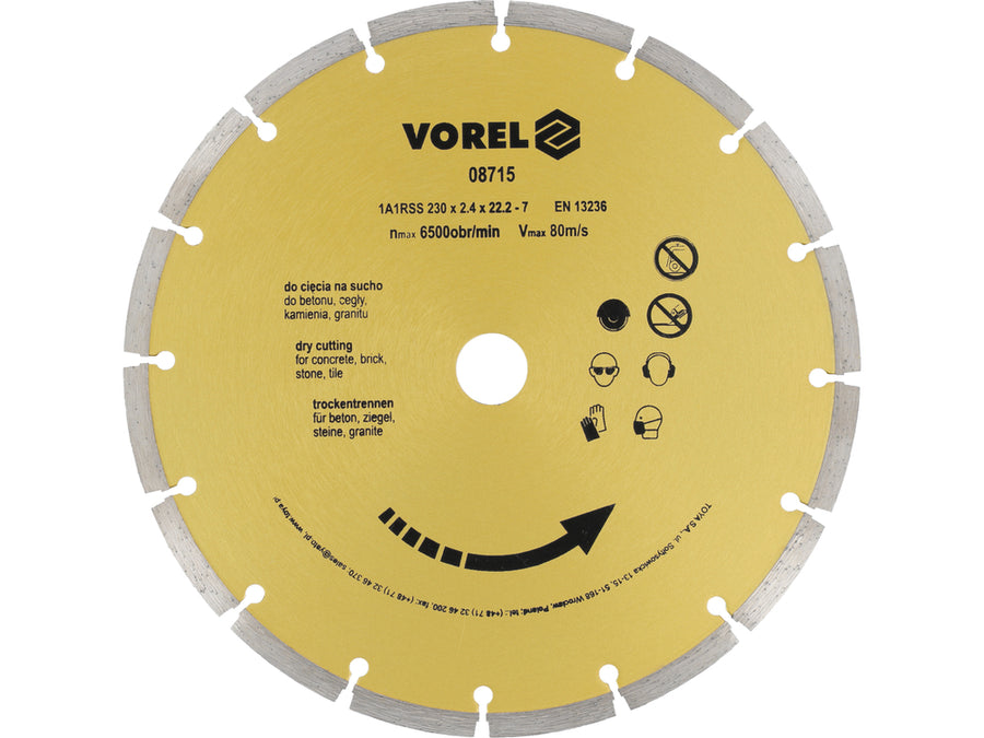 Disc diamantat segmentat, 230 x 22.2 mm, Vorel 08715