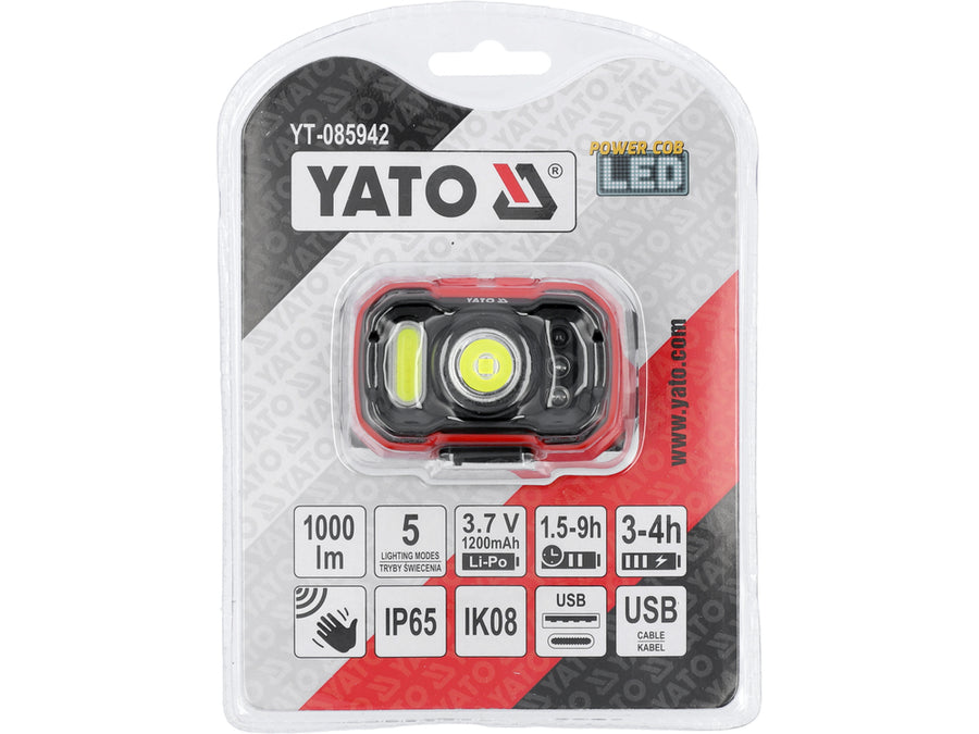 Lanternă frontală cu acumulator și senzor de mișcare, 1000 lm, Yato YT-085942