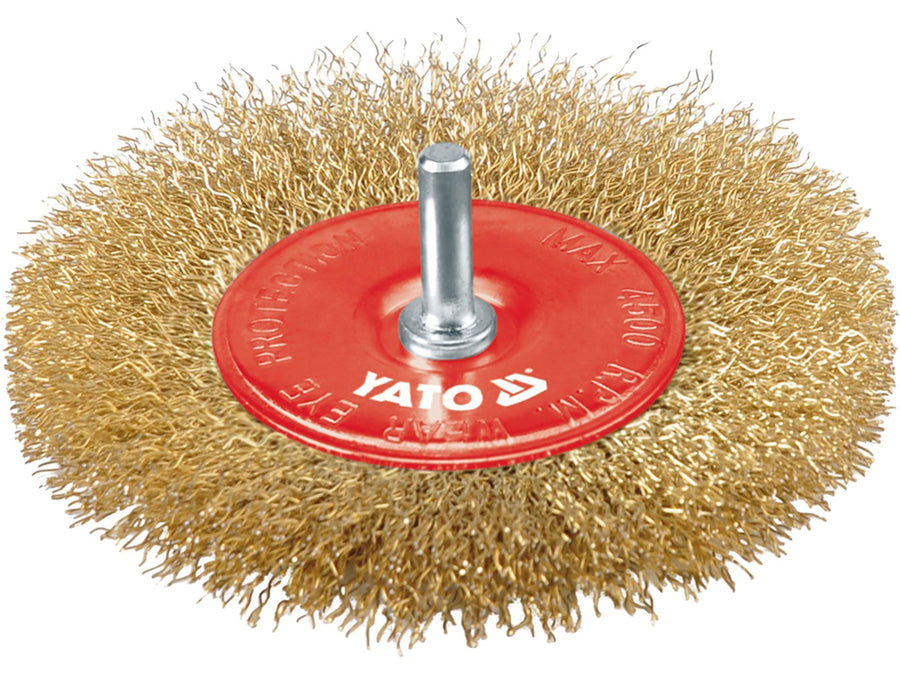 Perie circulară tip disc cu tijă, 100 mm, sârmă din oțel placată cu alamă, Yato YT-4757